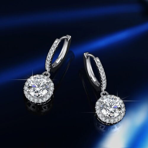 Bông Tai Bạc Nữ Đính Kim Cương Moissanite 2 Carat Cao Cấp Sang Trọng BTN087 BTEH-002