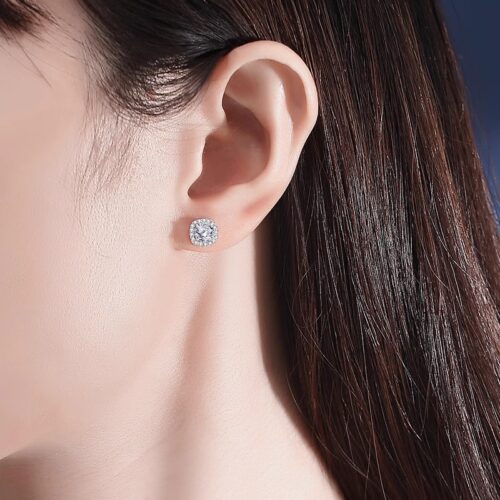 Bông Tai Bạc Nữ S925 Mặt Vuông Đính Kim Cương Moissanite Sáng Lấp Lánh HTT241D Đen