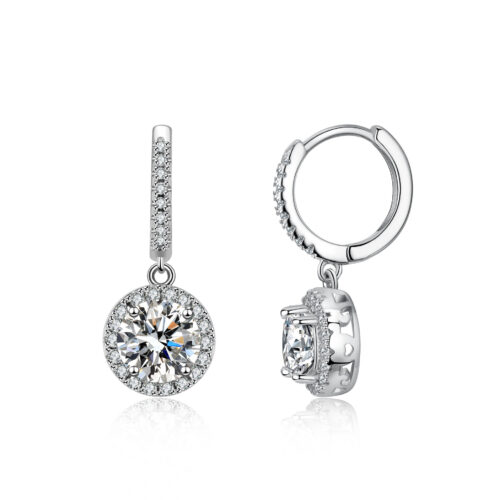Bông Tai Bạc Nữ Đính Kim Cương Moissanite 2 Carat Cao Cấp Sang Trọng BTN087 BTEH-002