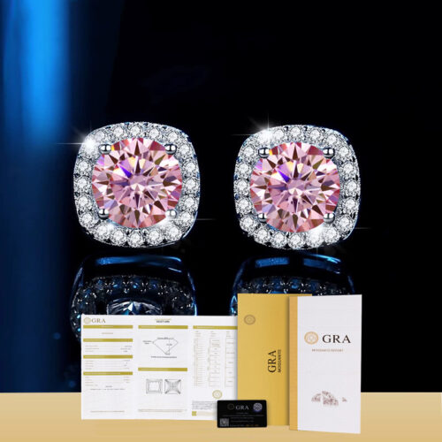 Bông Tai Bạc Nữ S925 Mặt Vuông Đính Kim Cương Moissanite Sáng Lấp Lánh HTT241D Đen