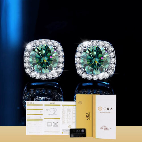 Bông Tai Bạc Nữ S925 Mặt Vuông Đính Kim Cương Moissanite Sáng Lấp Lánh HTT241D Đen