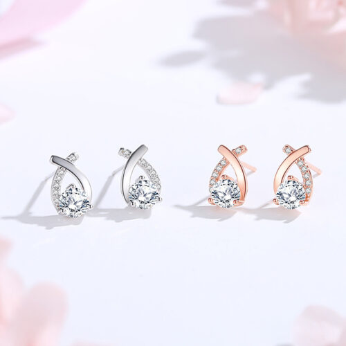 Bông Tai Bạc S925 Khuyên Nụ Đính Đá Sang Trọng HTT018VH Vàng Hồng