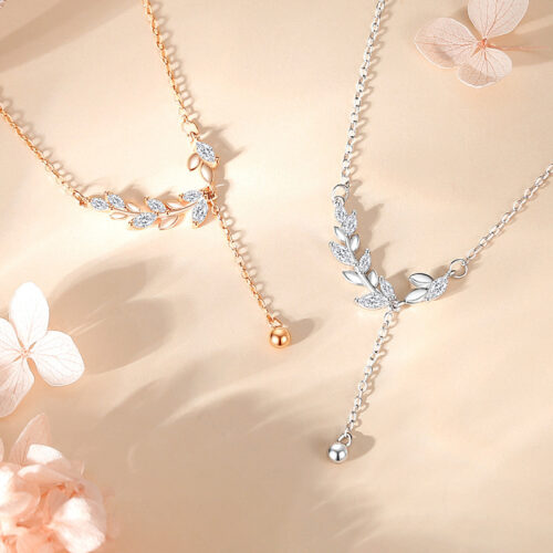 Dây Chuyền Bạc S925 Cành Nguyệt Quế Đính Đá Zircon Dáng Thả Sang Trọng HTT031T Trắng