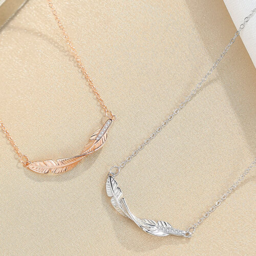 Dây Chuyền Bạc S925 Thiết Kế Lông Vũ Đính Đá Zircon Con Cá Tính HTT033T Trắng