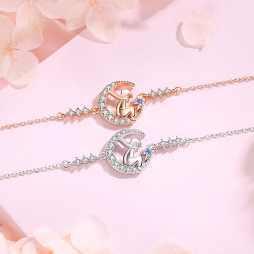 Lắc Tay Bạc S925 Đính Đá Zircon Hoàng Tử Bé Ngắm Trăng HTT041VH1 Vàng Hồng Đá Trắng