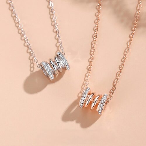 Dây Chuyền Bạc S925 Mẫu Lò Xo Đính Đá Zircon – Thiết Kế Tinh Tế HTT046VH Vàng Hồng