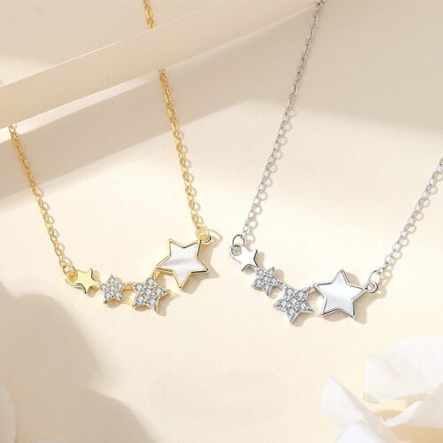 Dây Chuyền Bạc S925 Đính Đá Zircon Thiết Kế Ngôi Sao Trẻ Trung Cá Tính HTT047V Vàng