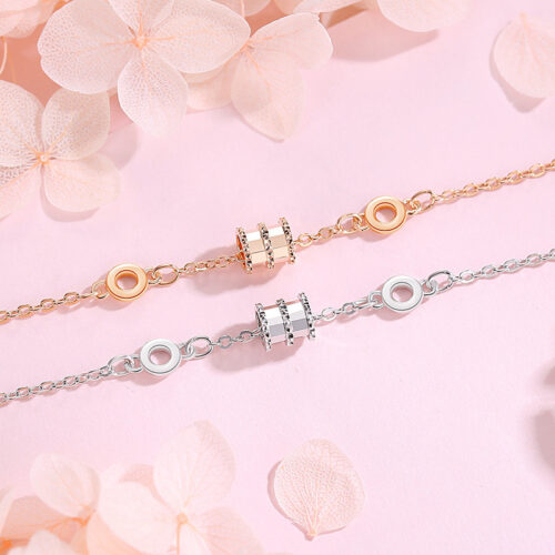 Lắc Tay Bạc S925 Charm Bánh Xe May Mắn – Thiết Kế Thanh Lịch HTT050VH Vàng Hồng