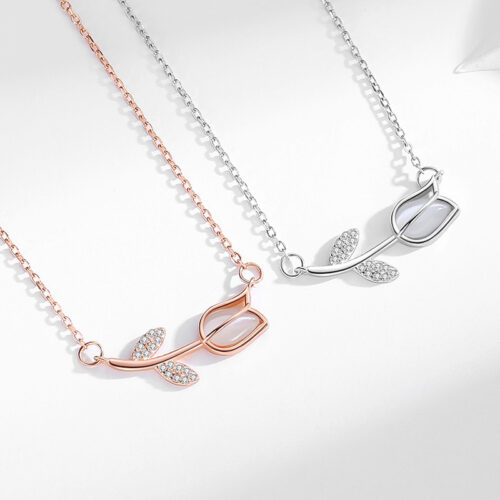 Dây Chuyền Bạc S925 Mẫu Hoa Tulip Xinh Xắn Đính Đá Zircon HTT001T Trắng