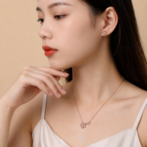Dây Chuyền Bạc S925 Mẫu Hoa Anh Đào Xinh Xắn Đính Đá Zircon HTT003