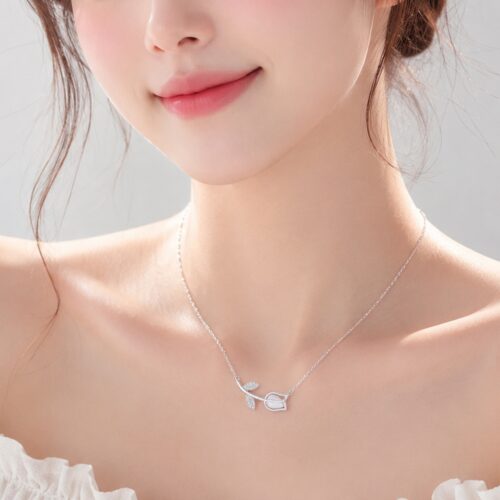 Dây Chuyền Bạc S925 Mẫu Hoa Tulip Xinh Xắn Đính Đá Zircon HTT001T Trắng