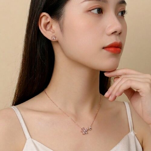 Bông Tai Bạc S925 Mẫu Hoa Anh Đào Tinh Xảo Đính Đá Zircon HTT004
