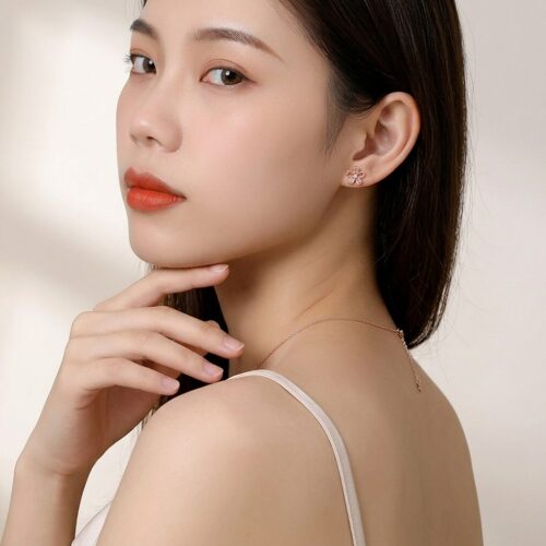 Bông Tai Bạc S925 Mẫu Hoa Anh Đào Tinh Xảo Đính Đá Zircon HTT004