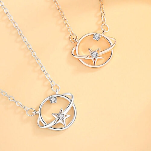 Dây Chuyền Bạc S925 Mẫu Hành Tinh Và Ngôi Sao Đính Đá Zircon Tinh Xảo HTT034VH Vàng Hồng