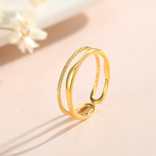 Nhẫn Bạc Nữ S925 Trơn Mẫu Vòng Đôi Cá Tính HTT014V Vàng