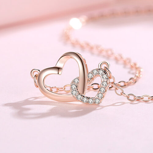 Dây Chuyền Bạc S925 Mẫu Trái Tim Đôi Đính Đá Tinh Xảo HTT023T Trắng