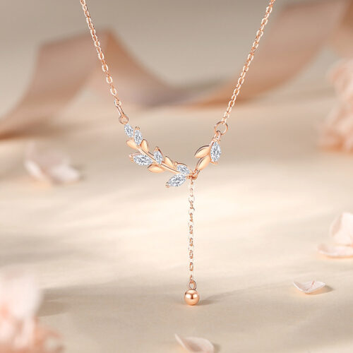 Dây Chuyền Bạc S925 Cành Nguyệt Quế Đính Đá Zircon Dáng Thả Sang Trọng HTT031T Trắng