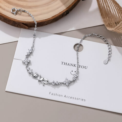 Lắc Tay Bạc S925 Nữ Mặt Nơ Đính Đá Quý Zircon Tinh Xảo HTT006