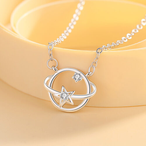 Dây Chuyền Bạc S925 Mẫu Hành Tinh Và Ngôi Sao Đính Đá Zircon Tinh Xảo HTT034VH Vàng Hồng
