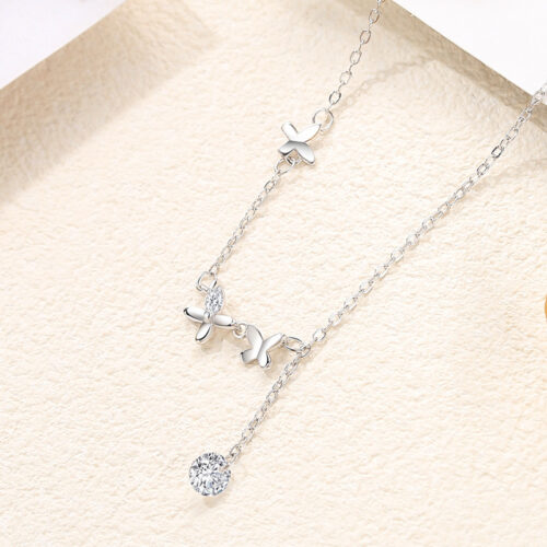 Dây Chuyền Bạc S925 Đính Đá Zircon Thiết Kế Đàn Bướm Dáng Thả Xinh Xắn HTT039