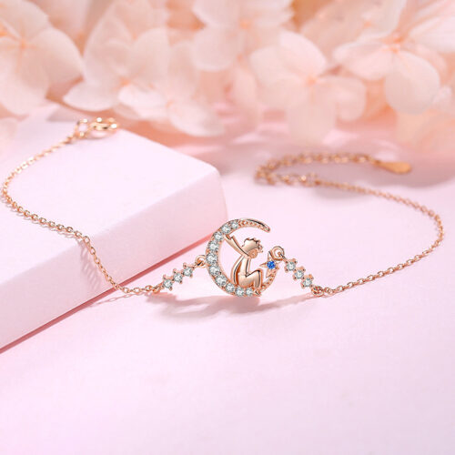 Lắc Tay Bạc S925 Đính Đá Zircon Hoàng Tử Bé Ngắm Trăng HTT041VH1 Vàng Hồng Đá Trắng