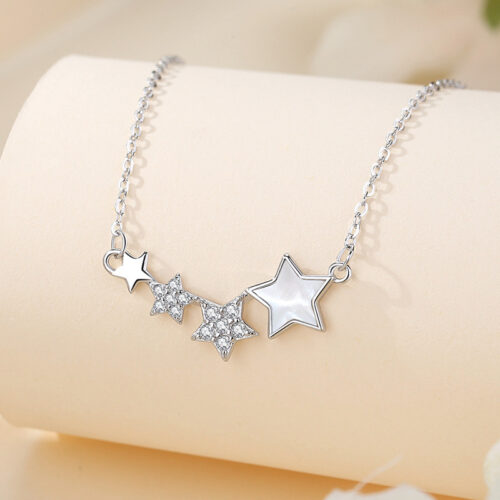 Dây Chuyền Bạc S925 Đính Đá Zircon Thiết Kế Ngôi Sao Trẻ Trung Cá Tính HTT047V Vàng