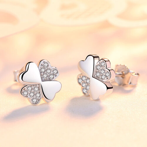 Bông Tai Bạc S925 Mẫu Cỏ Bốn Lá Đính Đá Zircon May Mắn HTT052