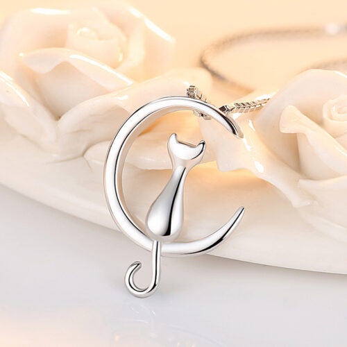 Dây Chuyền Bạc Nữ S925 Mẫu Mèo Ngắm Trăng – Sang Trọng Lãng Mạn HTT053T Trắng