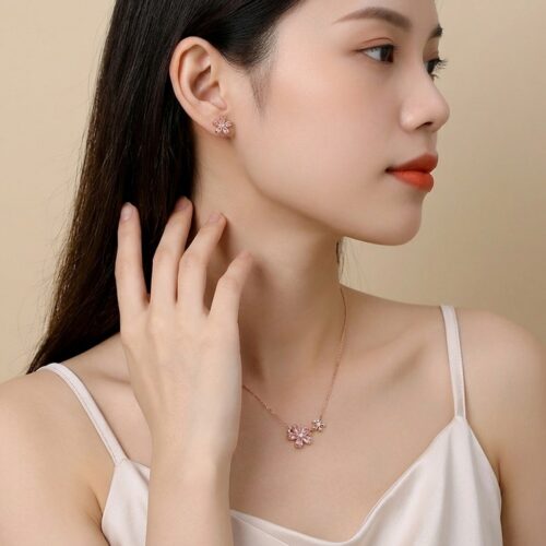 Dây Chuyền Bạc S925 Mẫu Hoa Anh Đào Xinh Xắn Đính Đá Zircon HTT003