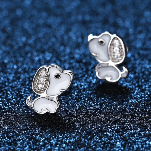 Bông Tai Bạc S925 Mẫu Chó Con Đính Đá Cá Tính HTT008