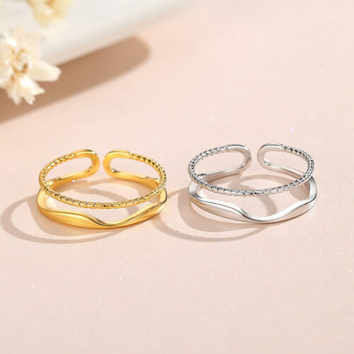 Nhẫn Bạc Nữ S925 Trơn Mẫu Vòng Đôi Cá Tính HTT014V Vàng