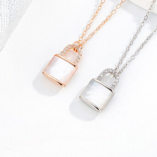 Dây Chuyền Bạc S925 Mặt Khóa Nhỏ Xinh Đính Đá Zircon Tinh Tế HTT005VH Vàng Hồng