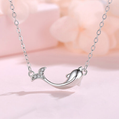 Dây Chuyền Bạc S925 Mẫu Cá Heo Đính Đá Zircon Cá Tính HTT029VH Vàng Hồng