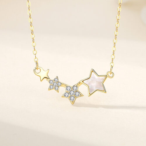 Dây Chuyền Bạc S925 Đính Đá Zircon Thiết Kế Ngôi Sao Trẻ Trung Cá Tính HTT047V Vàng