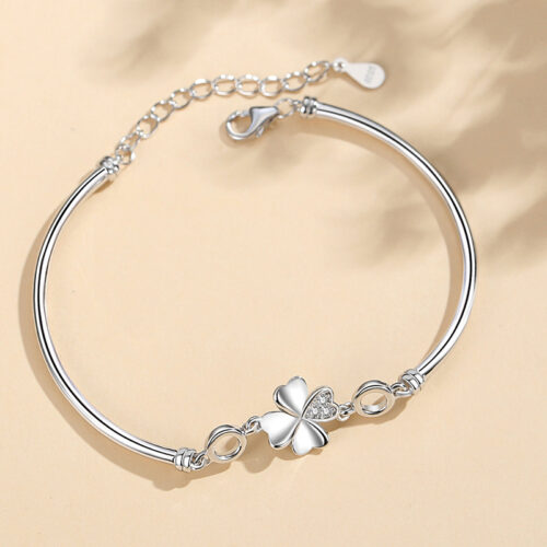 Lắc Tay Bạc S925 Cỏ Bốn Lá May Mắn Đính Đá Zircon Cao Cấp HTT048VH Vàng Hồng