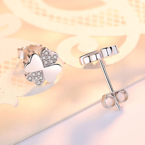 Bông Tai Bạc S925 Mẫu Cỏ Bốn Lá Đính Đá Zircon May Mắn HTT052