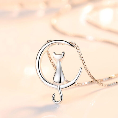 Dây Chuyền Bạc Nữ S925 Mẫu Mèo Ngắm Trăng – Sang Trọng Lãng Mạn HTT053T Trắng