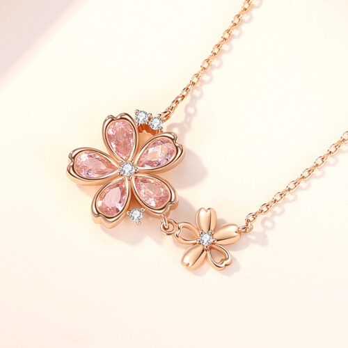 Dây Chuyền Bạc S925 Mẫu Hoa Anh Đào Xinh Xắn Đính Đá Zircon HTT003
