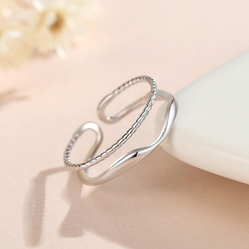 Nhẫn Bạc Nữ S925 Trơn Mẫu Vòng Đôi Cá Tính HTT014V Vàng