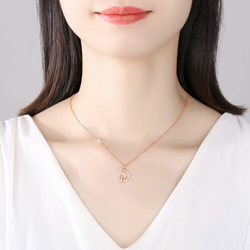 Dây Chuyền Bạc S925 Mẫu Đôi Mèo Ngắm Trăng Xinh Xắn HTT022VH Vàng Hồng