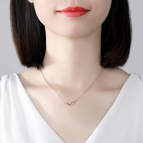 Dây Chuyền Bạc S925 Mẫu Cá Heo Đính Đá Zircon Cá Tính HTT029VH Vàng Hồng