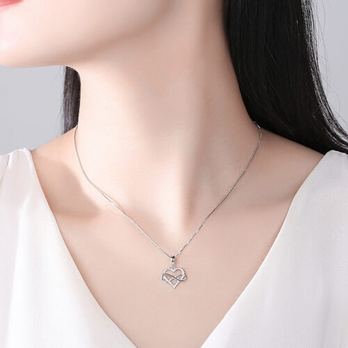 Dây Chuyền Bạc S925 Trái Tim Vô Cực Đính Đá Trẻ Trung Sang Trọng HTT032