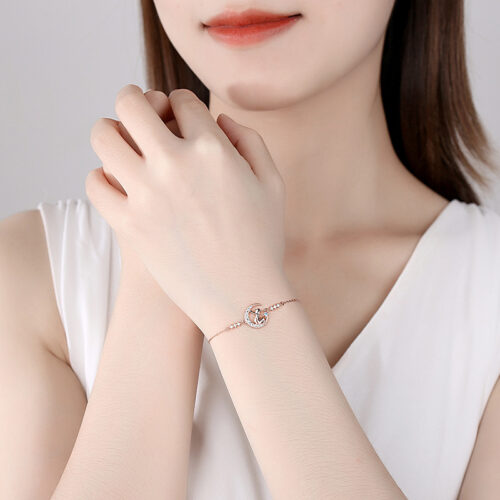 Lắc Tay Bạc S925 Đính Đá Zircon Hoàng Tử Bé Ngắm Trăng HTT041VH1 Vàng Hồng Đá Trắng