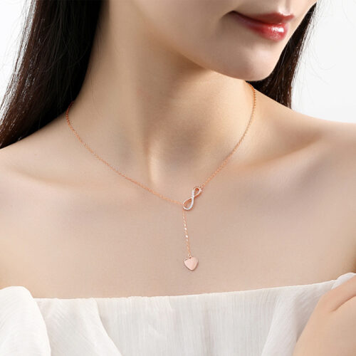 Dây Chuyền Bạc S925 Vòng Vô Cực Phối Trái Tim Độc Đáo HTT042T Trắng