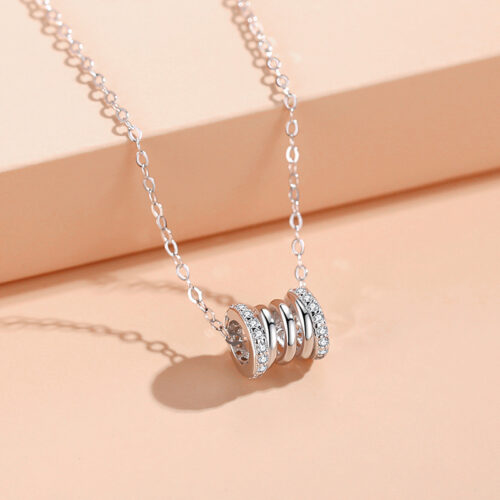 Dây Chuyền Bạc S925 Mẫu Lò Xo Đính Đá Zircon – Thiết Kế Tinh Tế HTT046VH Vàng Hồng