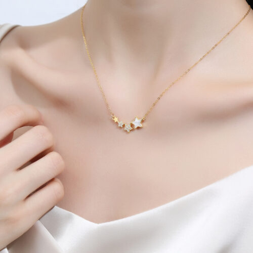 Dây Chuyền Bạc S925 Đính Đá Zircon Thiết Kế Ngôi Sao Trẻ Trung Cá Tính HTT047V Vàng