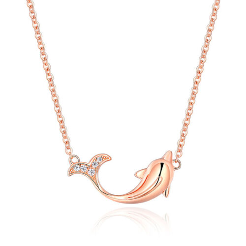 Dây Chuyền Bạc S925 Mẫu Cá Heo Đính Đá Zircon Cá Tính HTT029VH Vàng Hồng