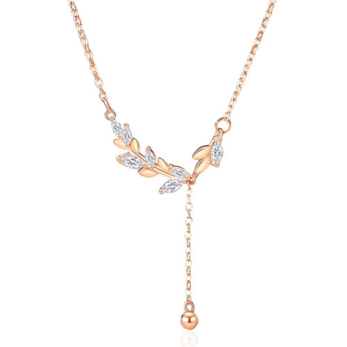 Dây Chuyền Bạc S925 Cành Nguyệt Quế Đính Đá Zircon Dáng Thả Sang Trọng HTT031T Trắng