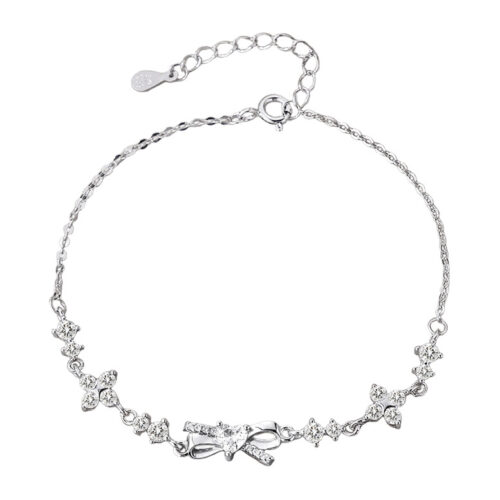 Lắc Tay Bạc S925 Nữ Mặt Nơ Đính Đá Quý Zircon Tinh Xảo HTT006