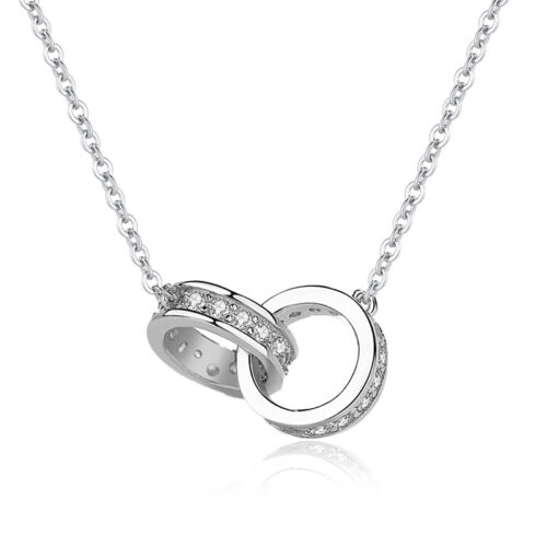 Dây Chuyền Bạc S925 Mẫu Vòng Tròn Đôi Đính Đá Zircon Tinh Xảo HTT037VH Vàng Hồng
